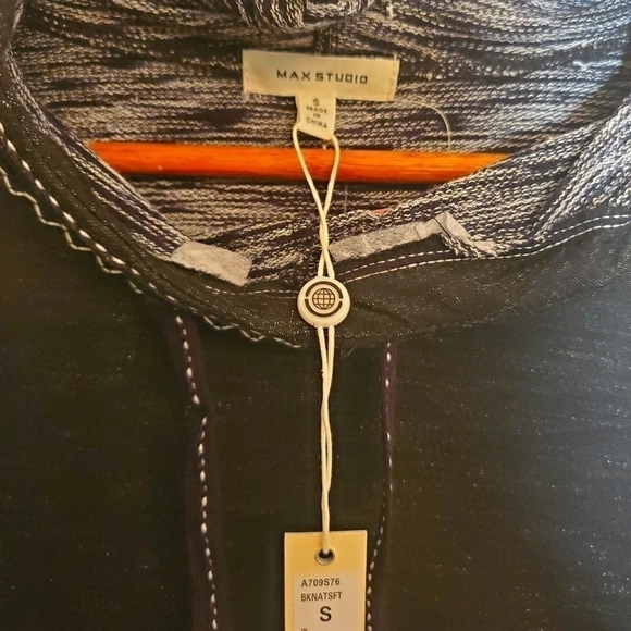 Max Studio Black Funnel Neck Hooded Pullover Sweatshirt Size Small - Picture 9 of 12